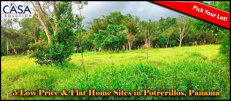 Sold by Casa Solution - 5 Already Segregated Low Price, Lovely & Flat Home Sites for Sale in Potrerillos Arriba, Panama - Choose Your Lot, Buy Multiple Lots or Buy Them All