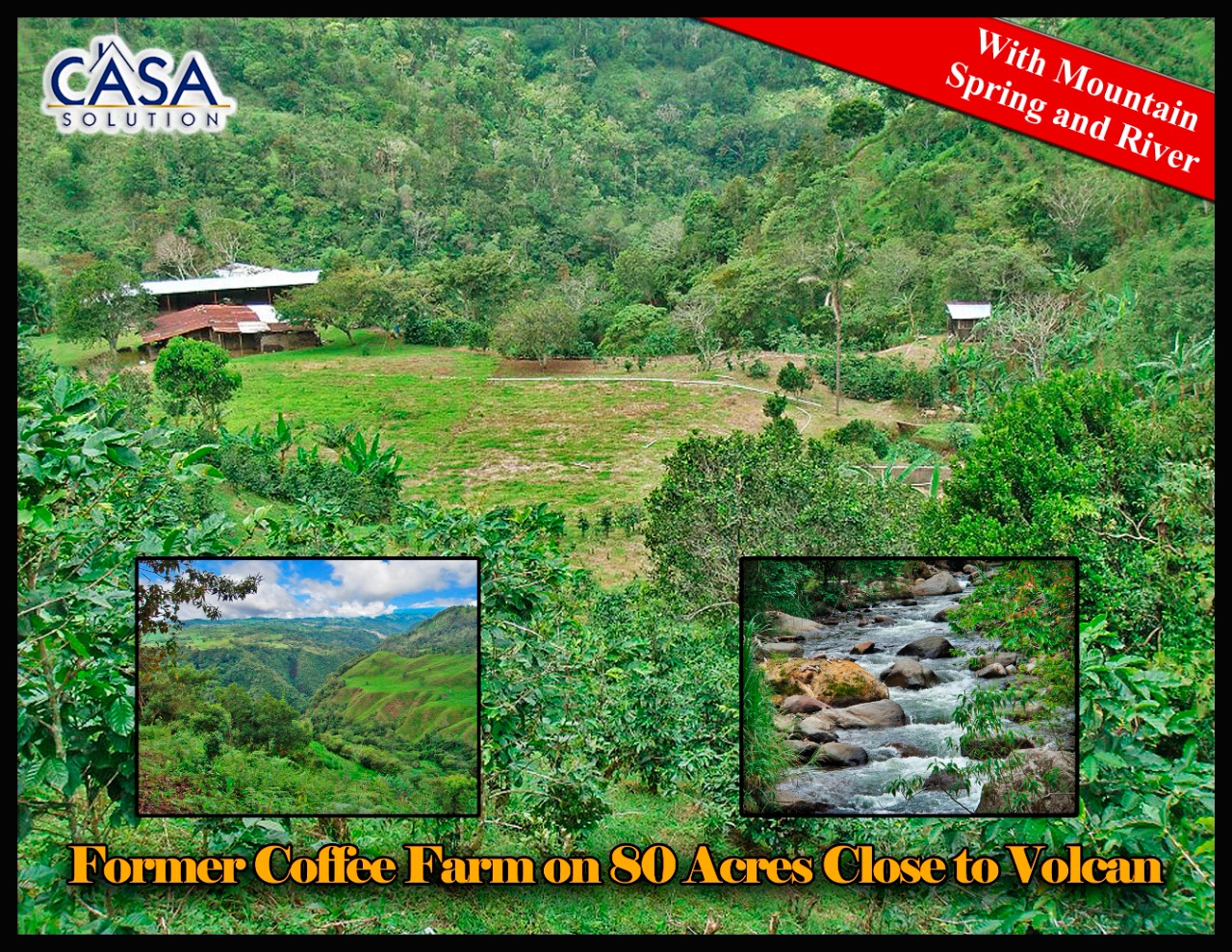 Withdrawn - Former Coffee Farm on 80 Acres with Water Concession for Bottling, River and Waterfall Close to Volcan for Sale